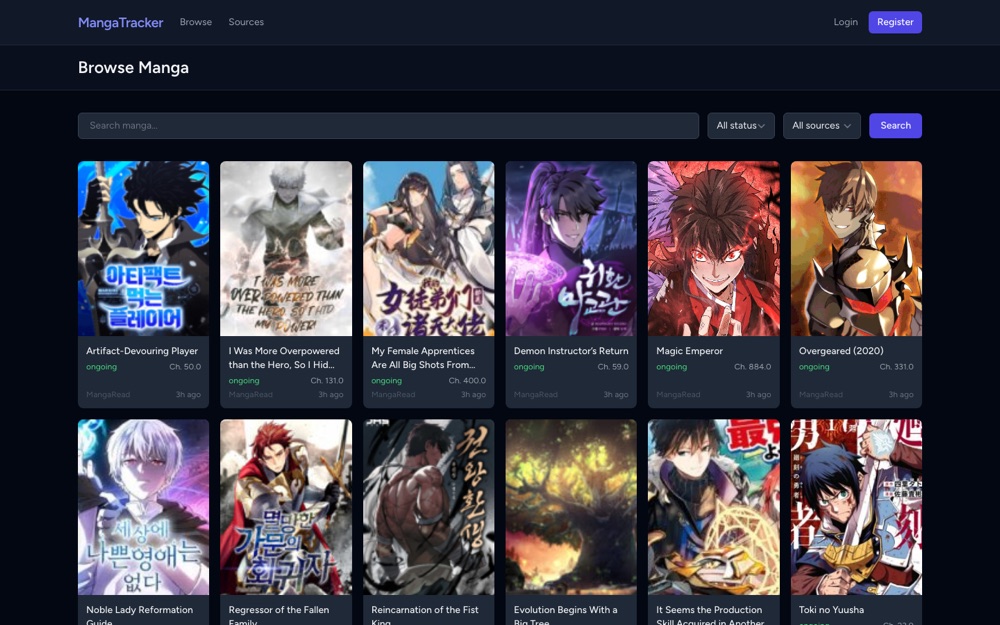 Tampilan aplikasi MangaTracker — Content App
