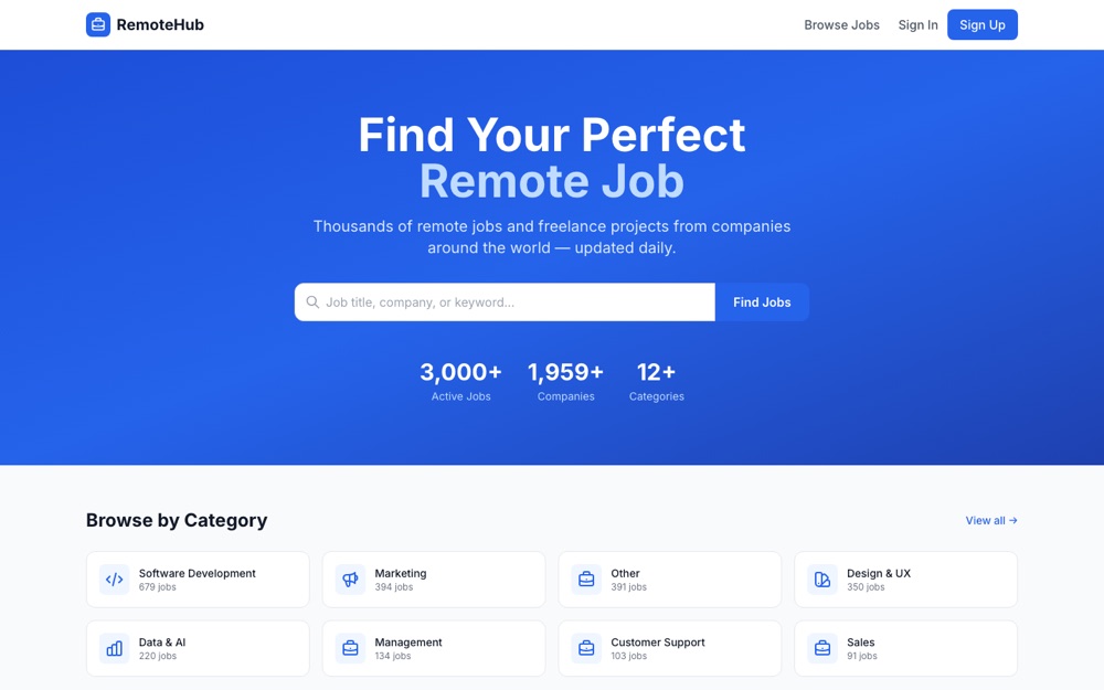 Tampilan aplikasi RemoteHub — Web Platform